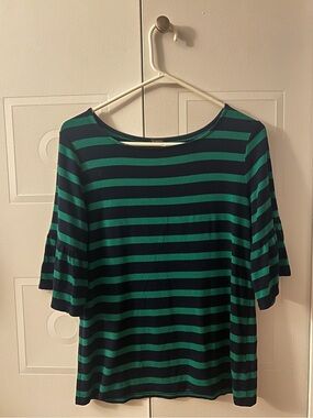 Talbots Green and Black Striped Boatneck Top Size Medium